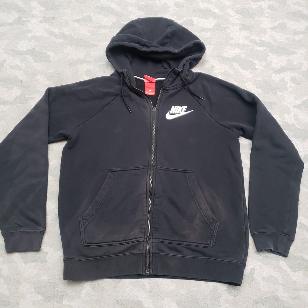 Nike Sweatshirt Mens Small Black Full Zip Pockets Hooded Fleece